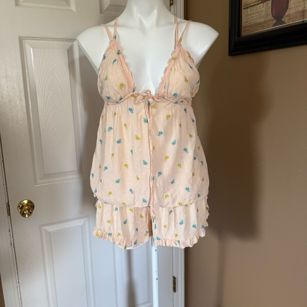 Anthropologie Scalloped Edge Sleep Lounge Pajama Set Small